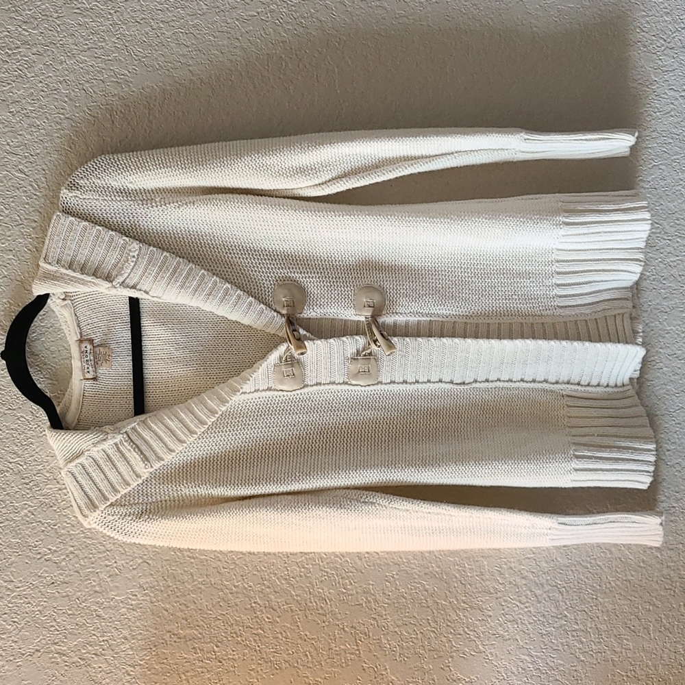 White sweater cardigan with hood
